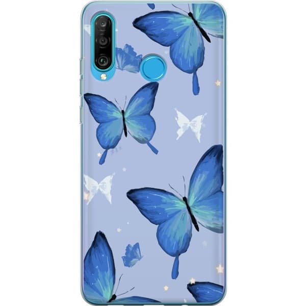Mobilcover til Huawei P30 lite med Blå sommerfugle motiv