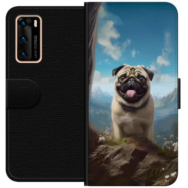 Lompakkokotelo Huawei P40-laitteelle, jossa on Iloinen Koira kuvio