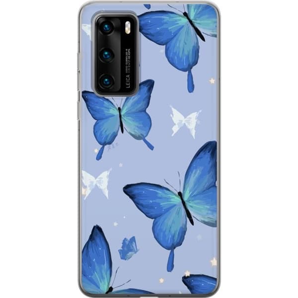 Mobildeksel til Huawei P40 med Blå sommerfugler motiv