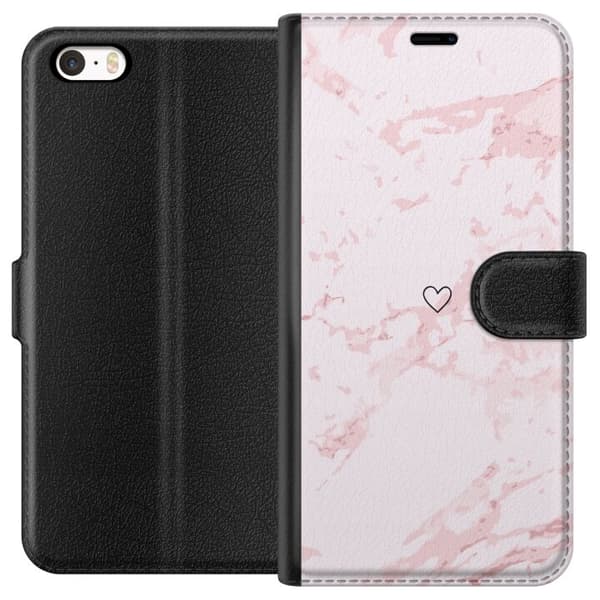 Tegnebogsetui til Apple iPhone 5 med Rosa Hjerte motiv