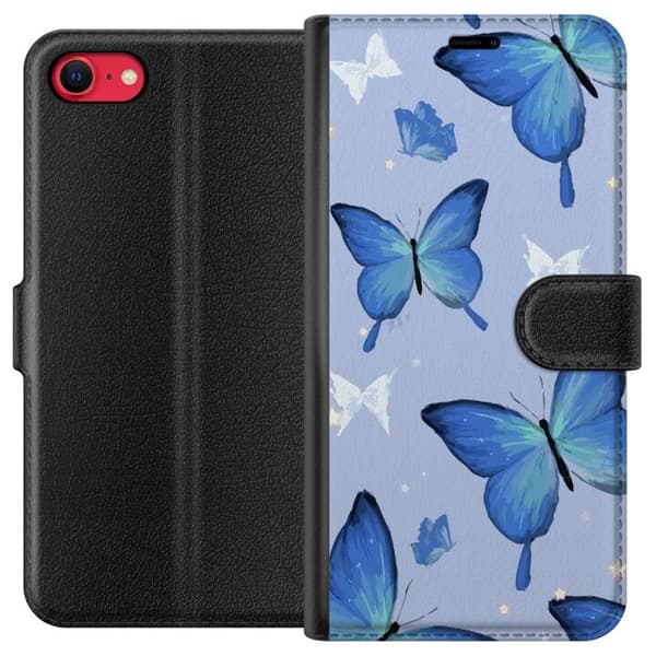 Tegnebogsetui til Apple iPhone 7 med Blå sommerfugle motiv