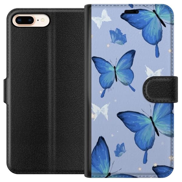 Lompakkokotelo Apple iPhone 7 Plus-laitteelle, jossa on Sinisiä perhosia kuvio