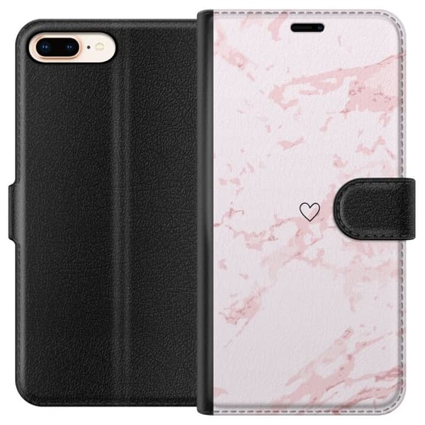 Lompakkokotelo Apple iPhone 7 Plus-laitteelle, jossa on Roosa Sydän kuvio