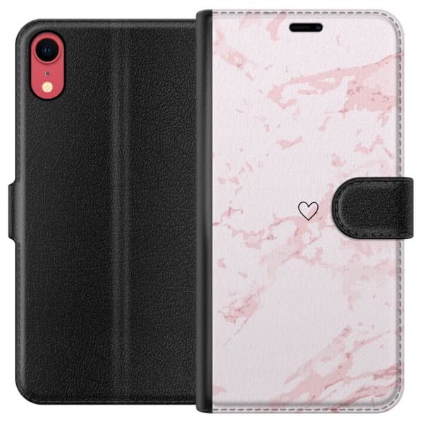 Tegnebogsetui til Apple iPhone XR med Rosa Hjerte motiv
