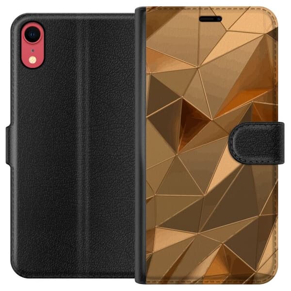 Lompakkokotelo Apple iPhone XR-laitteelle, jossa on 3D Kulta kuvio