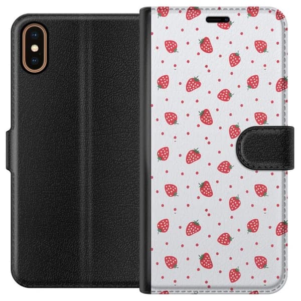 Lompakkokotelo Apple iPhone XS-laitteelle, jossa on Mansikat kuvio