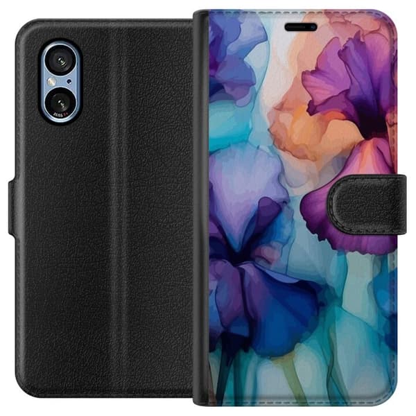 Lompakkokotelo Sony Xperia 5 V-laitteelle, jossa on Maagiset kukat kuvio