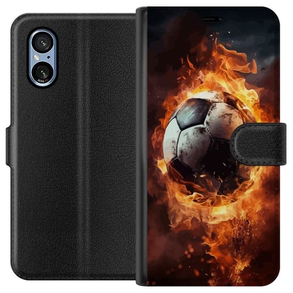 Lompakkokotelo Sony Xperia 5 V-laitteelle, jossa on Jalkapallo kuvio