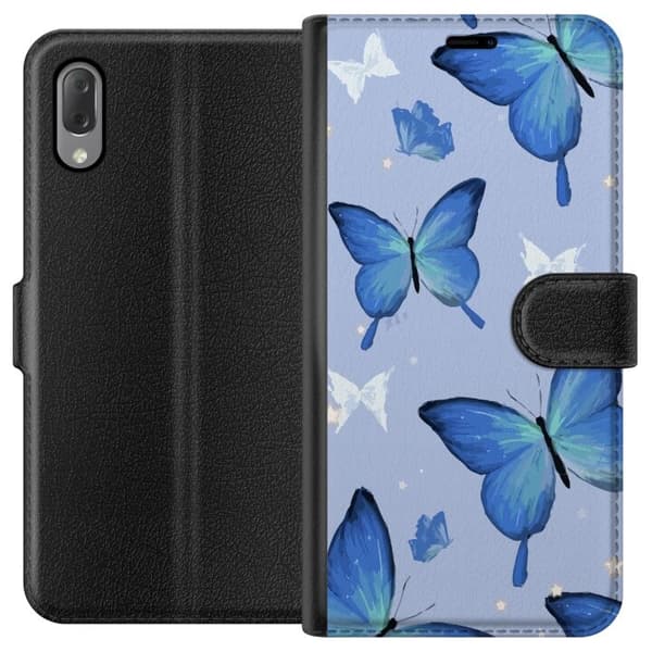 Lompakkokotelo Sony Xperia L3-laitteelle, jossa on Sinisiä perhosia kuvio