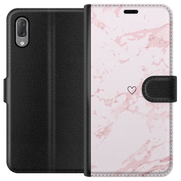 Lompakkokotelo Sony Xperia L3-laitteelle, jossa on Roosa Sydän kuvio