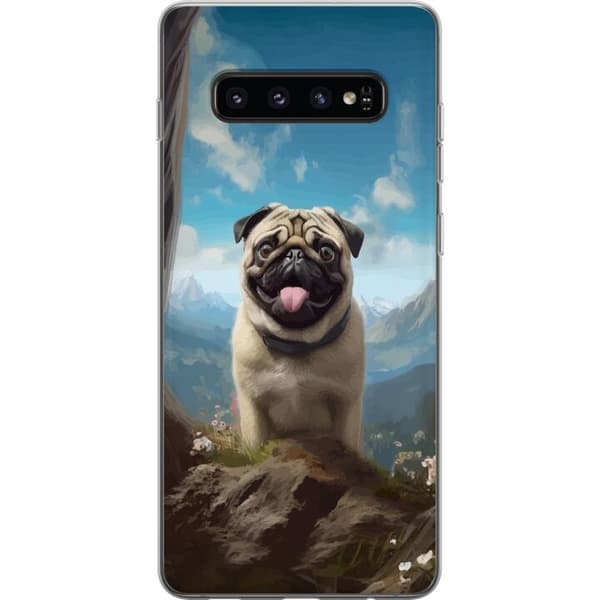 Kännykkäkuori Samsung Galaxy S10-laitteelle, jossa on Iloinen Koira kuvio