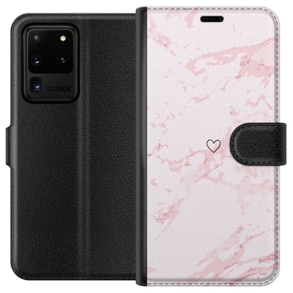 Lompakkokotelo Samsung Galaxy S20 Ultra-laitteelle, jossa on Roosa Sydän kuvio