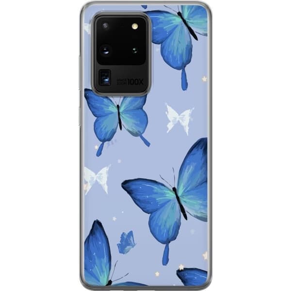 Kännykkäkuori Samsung Galaxy S20 Ultra-laitteelle, jossa on Sinisiä perhosia kuvio