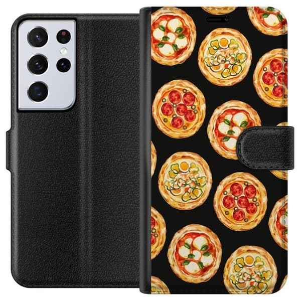 Lompakkokotelo Samsung Galaxy S21 Ultra 5G-laitteelle, jossa on Pizza kuvio