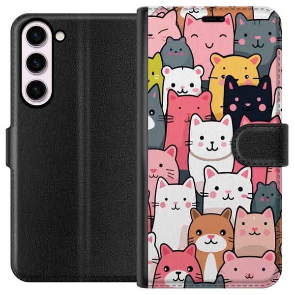 Lompakkokotelo Samsung Galaxy S23+-laitteelle, jossa on Kissan kuviointi kuvio