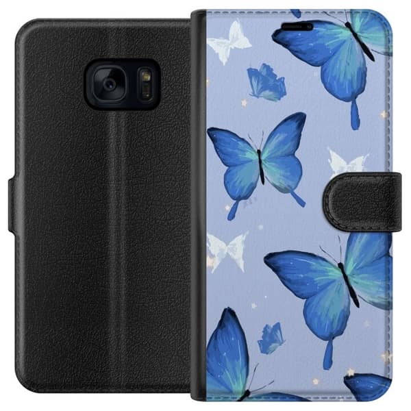 Lommeboketui til Samsung Galaxy S7 med Blå sommerfugler motiv