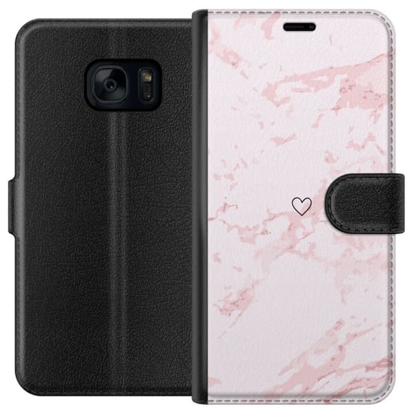 Lommeboketui til Samsung Galaxy S7 med Rosa Hjerte motiv