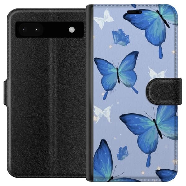 Plånboksfodral till Google Pixel 6a med Blå fjärillar motiv