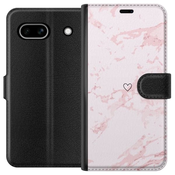 Lompakkokotelo Google Pixel 7a-laitteelle, jossa on Roosa Sydän kuvio