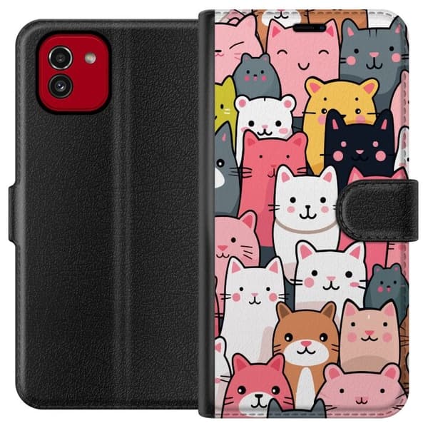 Plånboksfodral till Samsung Galaxy A03 med Kattmönster motiv