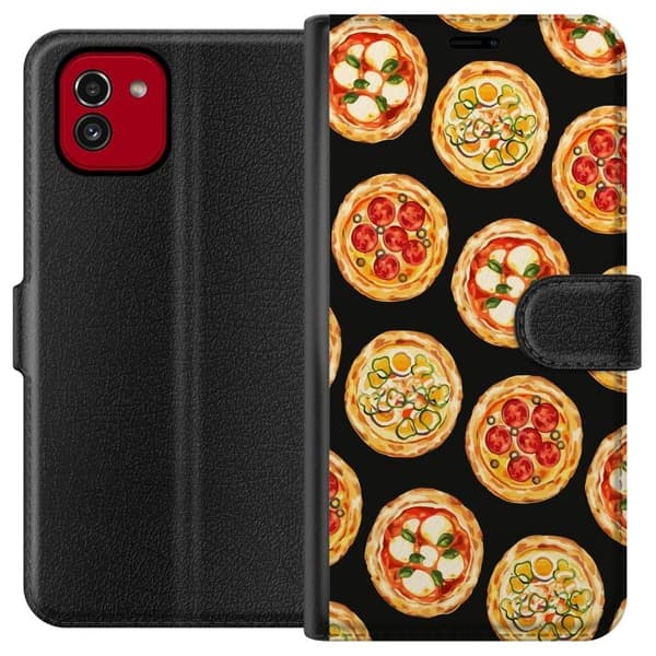 Lompakkokotelo Samsung Galaxy A03-laitteelle, jossa on Pizza kuvio