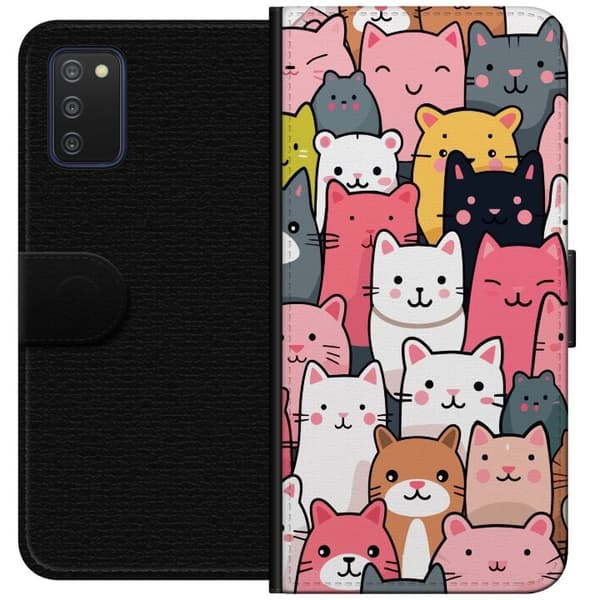 Lompakkokotelo Samsung Galaxy A03s-laitteelle, jossa on Kissan kuviointi kuvio