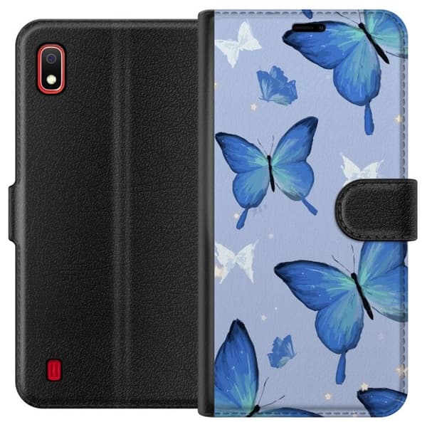 Plånboksfodral till Samsung Galaxy A10 med Blå fjärillar motiv