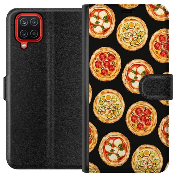 Lompakkokotelo Samsung Galaxy A12-laitteelle, jossa on Pizza kuvio