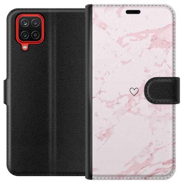 Lompakkokotelo Samsung Galaxy A12-laitteelle, jossa on Roosa Sydän kuvio