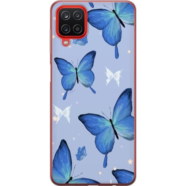 Kännykkäkuori Samsung Galaxy A12-laitteelle, jossa on Sinisiä perhosia kuvio
