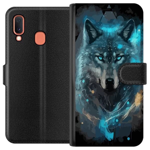 Plånboksfodral till Samsung Galaxy A20e med Varg motiv