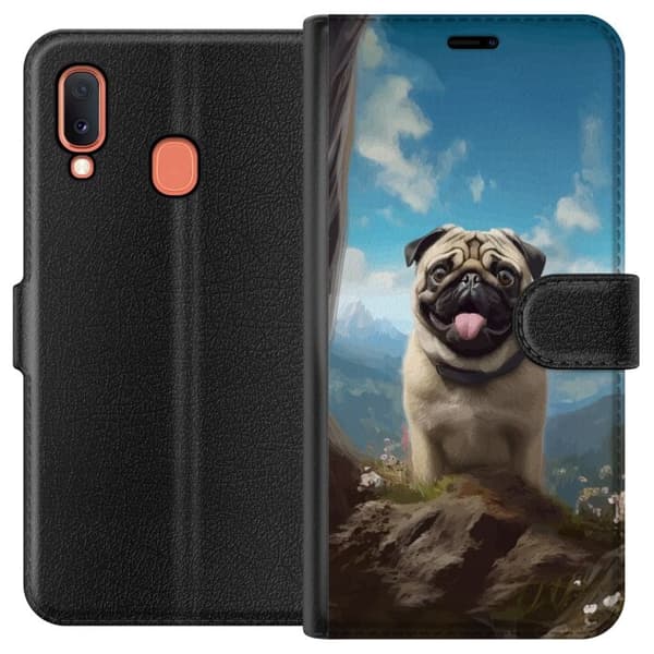 Plånboksfodral till Samsung Galaxy A20e med Glad Hund motiv