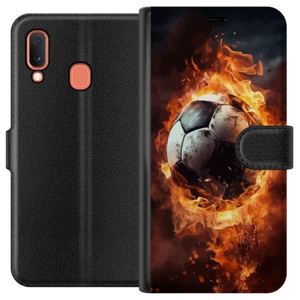 Lompakkokotelo Samsung Galaxy A20e-laitteelle, jossa on Jalkapallo kuvio