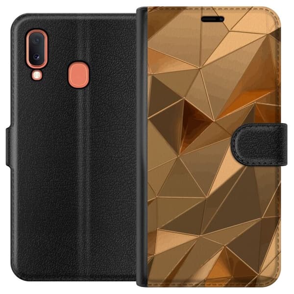 Plånboksfodral till Samsung Galaxy A20e med 3D Guld motiv