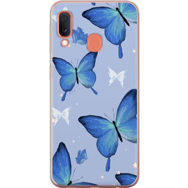 Mobilskal till Samsung Galaxy A20e med Blå fjärillar motiv