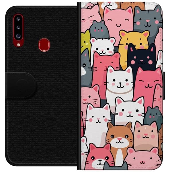 Tegnebogsetui til Samsung Galaxy A20s med Katte mønster motiv