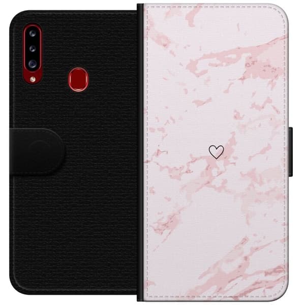Tegnebogsetui til Samsung Galaxy A20s med Rosa Hjerte motiv