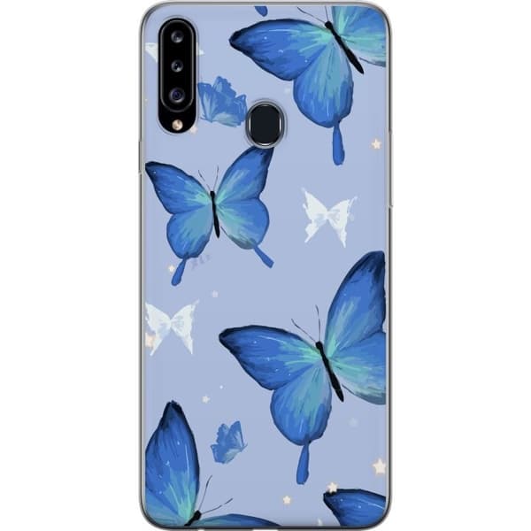 Mobilskal till Samsung Galaxy A20s med Blå fjärillar motiv