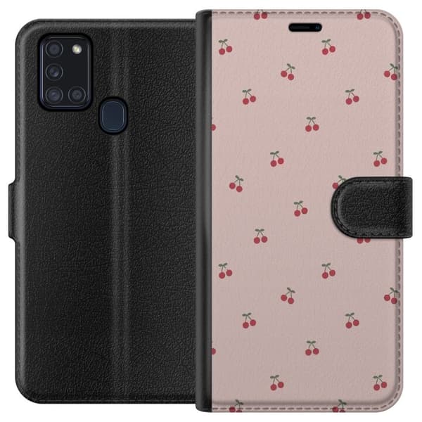Lompakkokotelo Samsung Galaxy A21s-laitteelle, jossa on Kirsikka kuvio