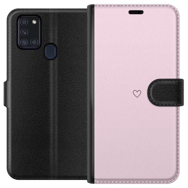 Lompakkokotelo Samsung Galaxy A21s-laitteelle, jossa on Sydän kuvio