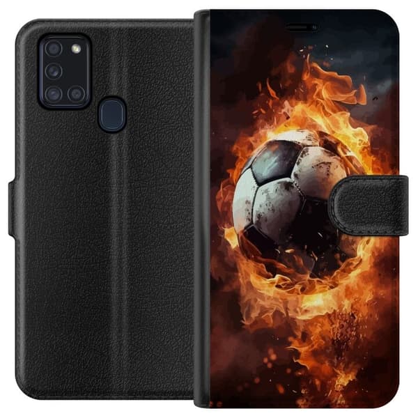 Lompakkokotelo Samsung Galaxy A21s-laitteelle, jossa on Jalkapallo kuvio