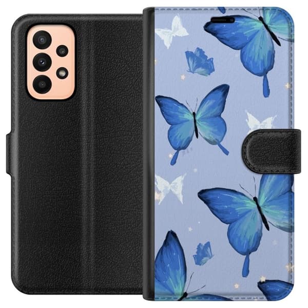 Plånboksfodral till Samsung Galaxy A23 med Blå fjärillar motiv