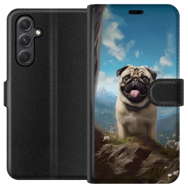 Lompakkokotelo Samsung Galaxy A25-laitteelle, jossa on Iloinen Koira kuvio