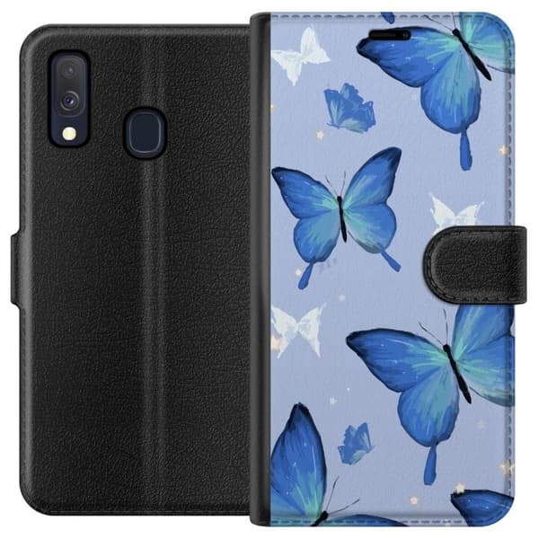 Plånboksfodral till Samsung Galaxy A40 med Blå fjärillar motiv