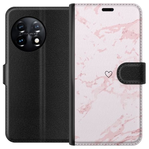 Lompakkokotelo OnePlus 11-laitteelle, jossa on Roosa Sydän kuvio