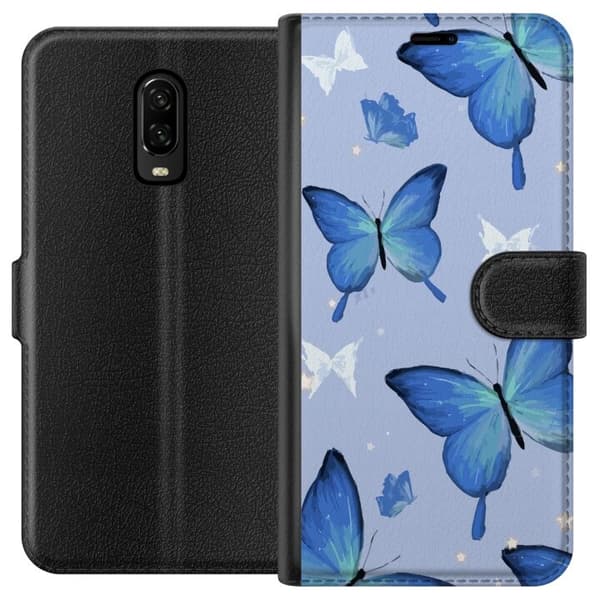 Lompakkokotelo OnePlus 6T-laitteelle, jossa on Sinisiä perhosia kuvio