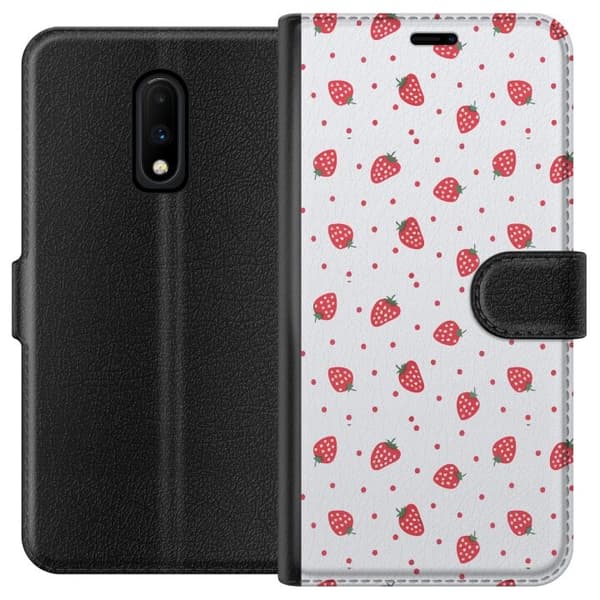 Lompakkokotelo OnePlus 7-laitteelle, jossa on Mansikat kuvio
