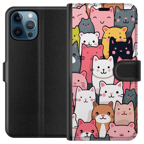 Lommeboketui til Apple iPhone 12 Pro med Kattmønster motiv