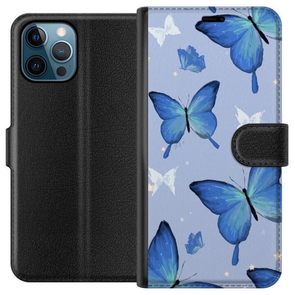 Lommeboketui til Apple iPhone 12 Pro Max med Blå sommerfugler motiv