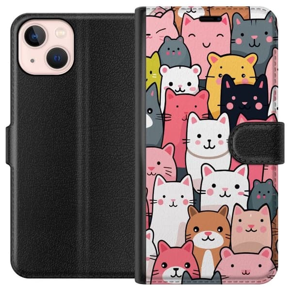 Lompakkokotelo Apple iPhone 13 mini-laitteelle, jossa on Kissan kuviointi kuvio